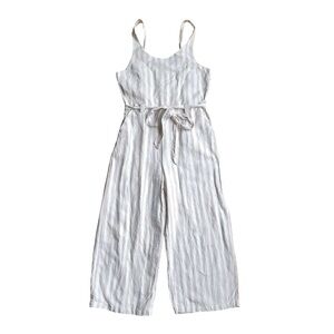 St. Tropez West Linen Striped Jumpsuit Belted Wide Leg Women’s 6 US